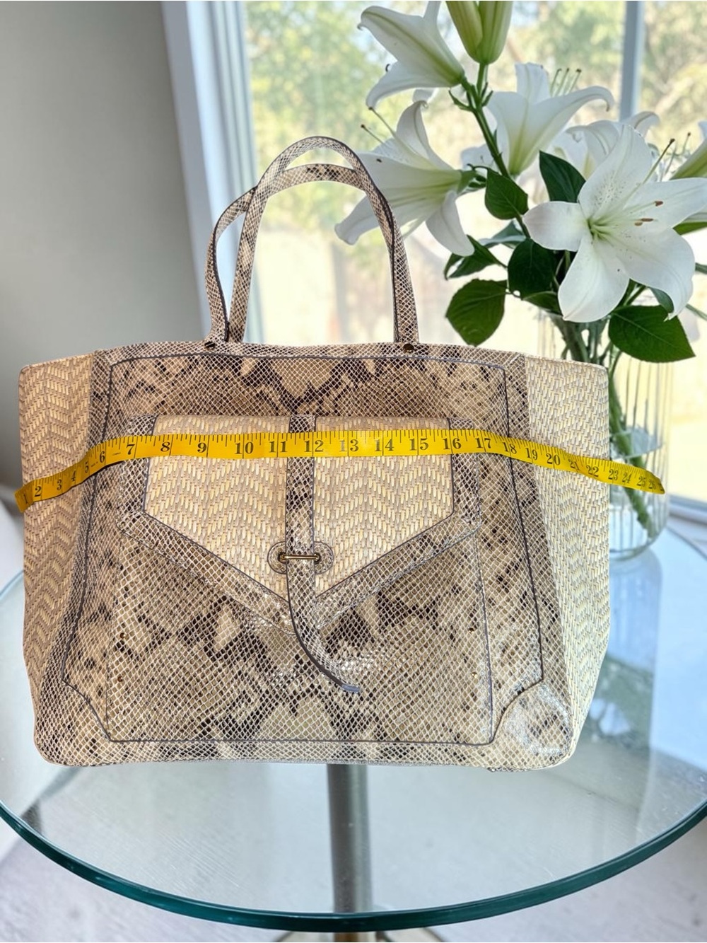 Tory Burch NWOT 797 Snake Skin and Raffia Open Tote - Picture 12 of 14